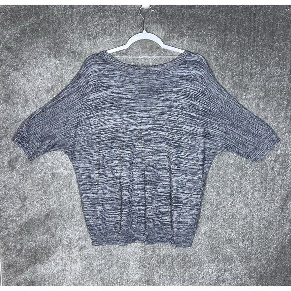 Weekends By Chicos Top Womens Size 2 US Size 12 Blue Knit Short Sleeve V-Neck - Picture 2 of 6